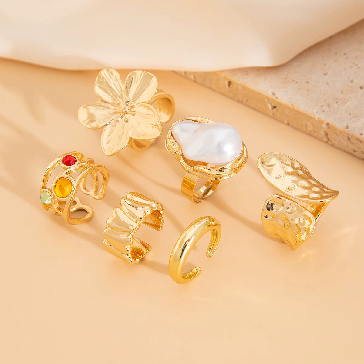 Missy Jewelry - Bowie Textured Pearl Ring Set