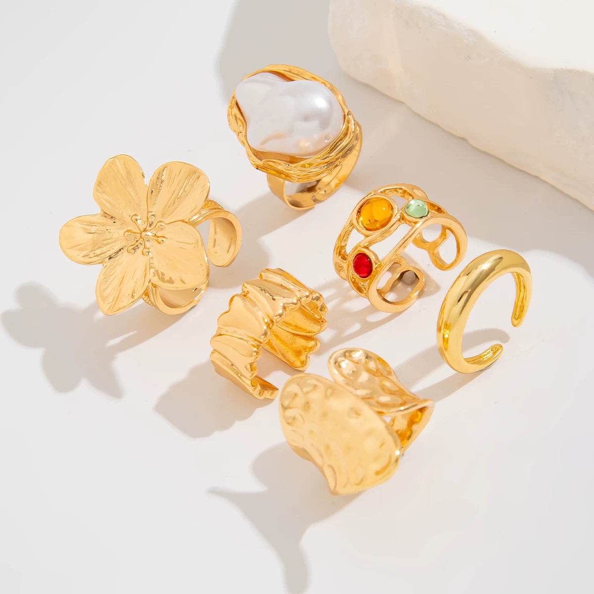 Missy Jewelry - Bowie Textured Pearl Ring Set