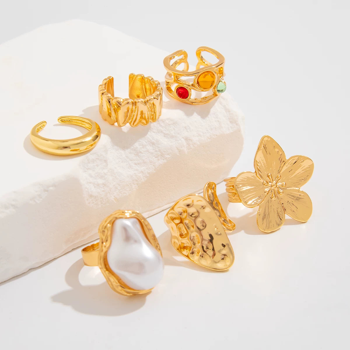 Missy Jewelry - Bowie Textured Pearl Ring Set
