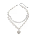 Missy Jewelry - Cataleyah Heart Pearl Layered Necklace - Heart Pearl Crystal Necklace Color