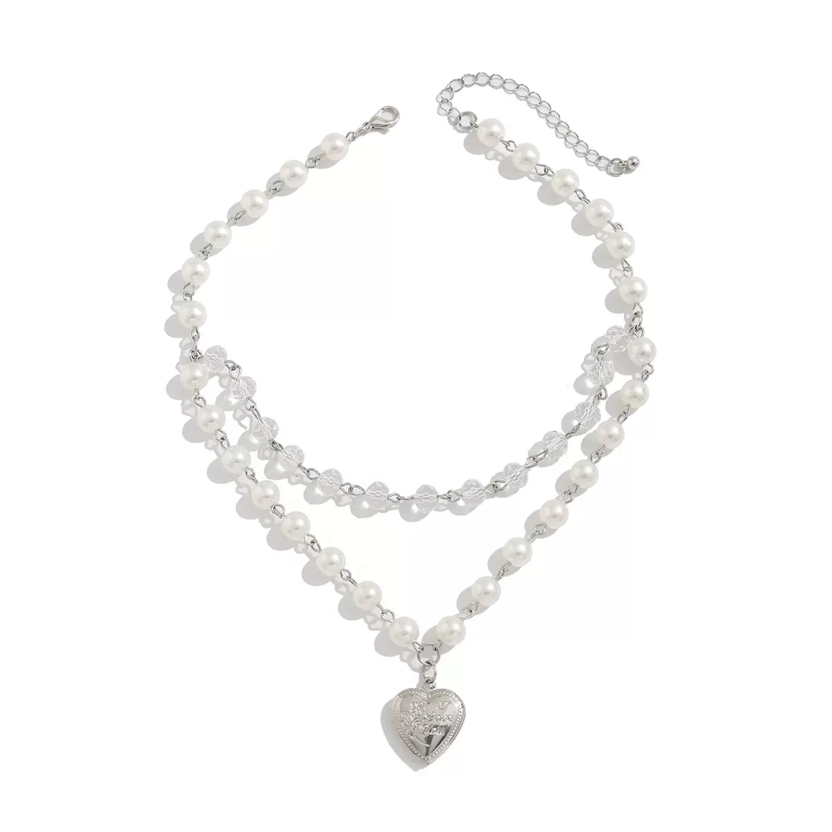 Missy Jewelry - Cataleyah Heart Pearl Layered Necklace - Heart Pearl Crystal Necklace Color