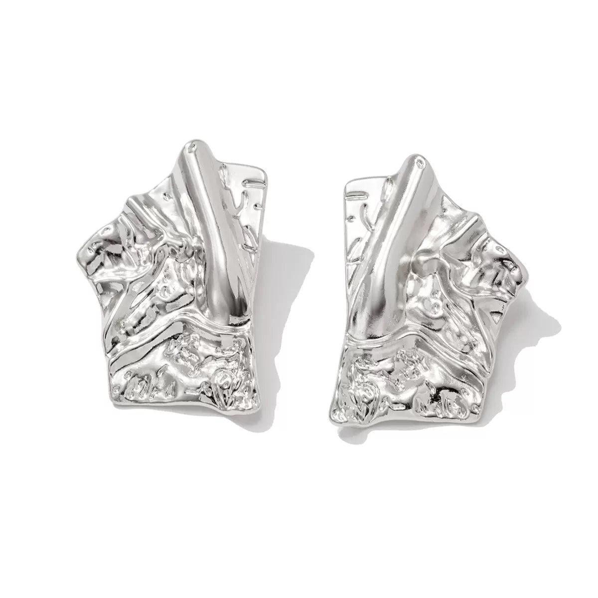 Missy Jewelry - Chanel Irregular Pleated Statement Earrings - Silver Style 2 Color