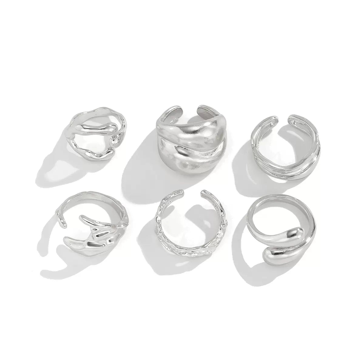 Missy Jewelry - Christine Organic Molten Ring Set - Silver Color