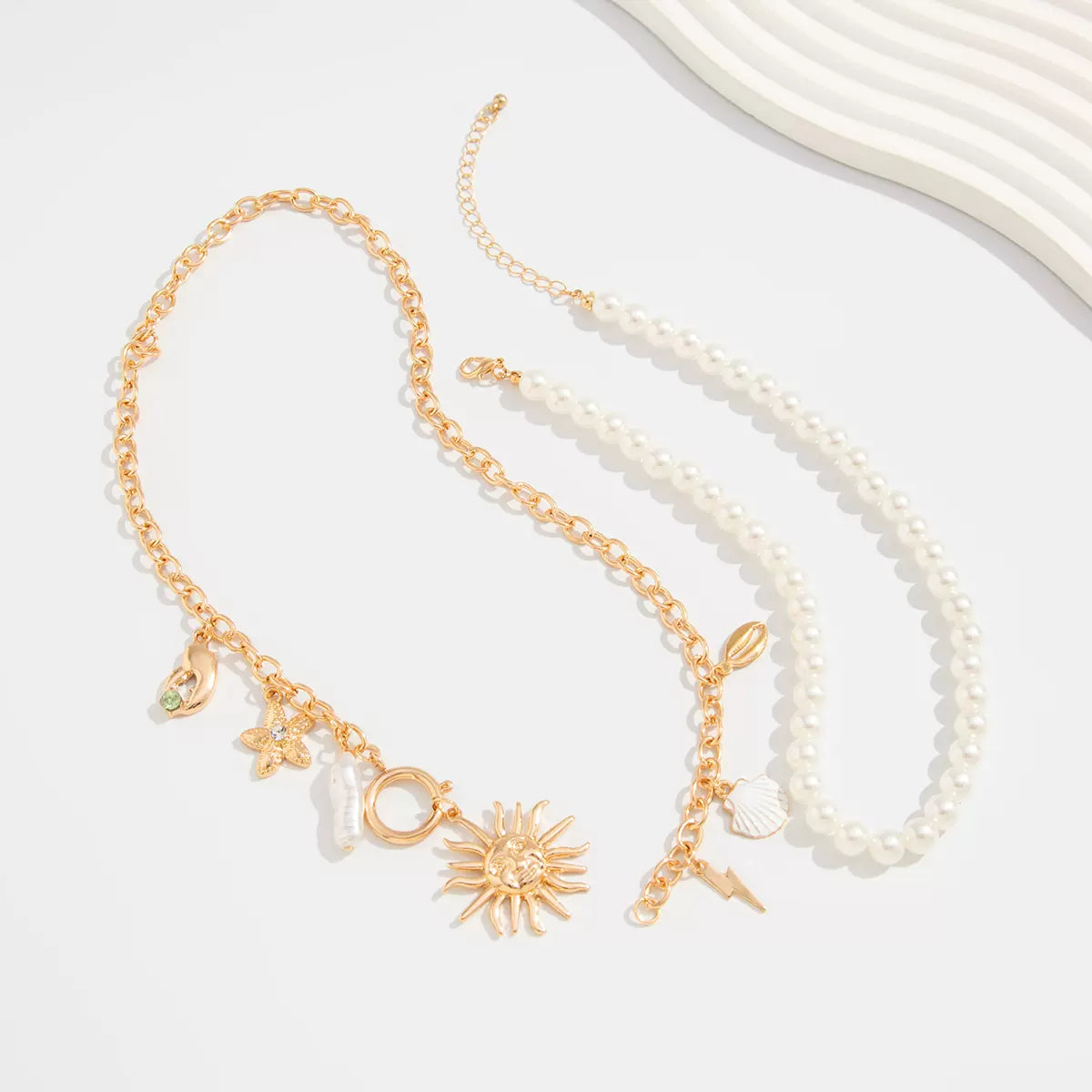 Missy Jewelry - Dahlia Pearl Charm Layered Necklace - Gold Style 2 Color