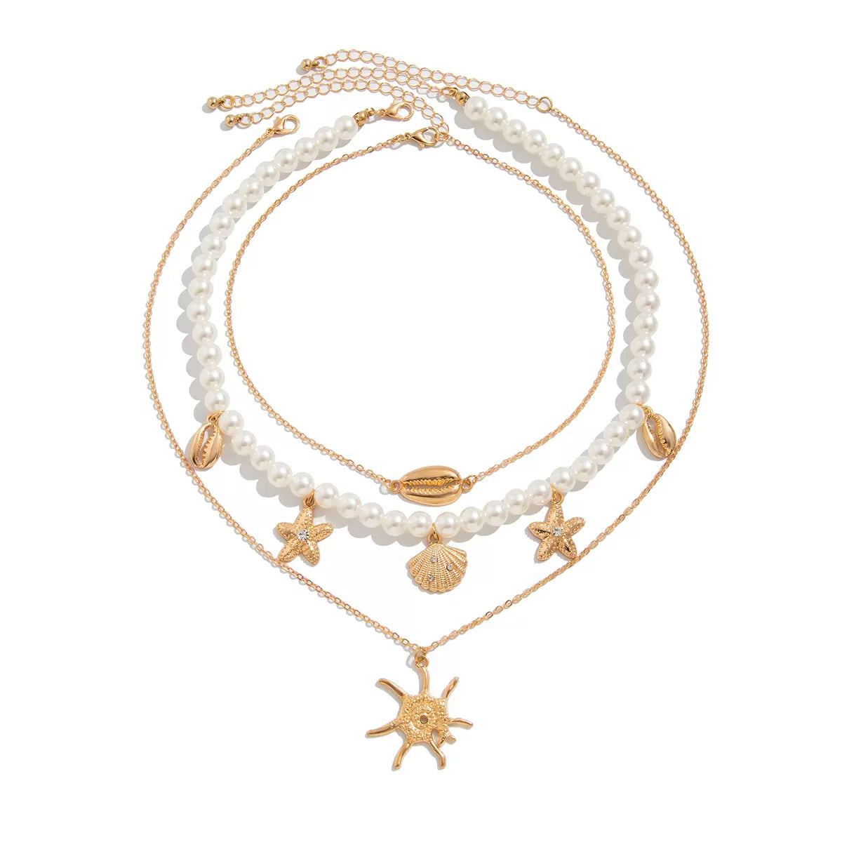 Missy Jewelry - Dahlia Pearl Charm Layered Necklace - Gold Style 1 Color