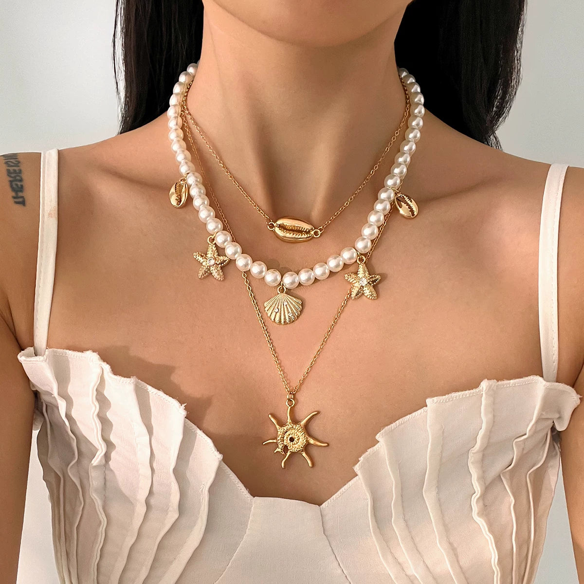 Missy Jewelry - Dahlia Pearl Charm Layered Necklace