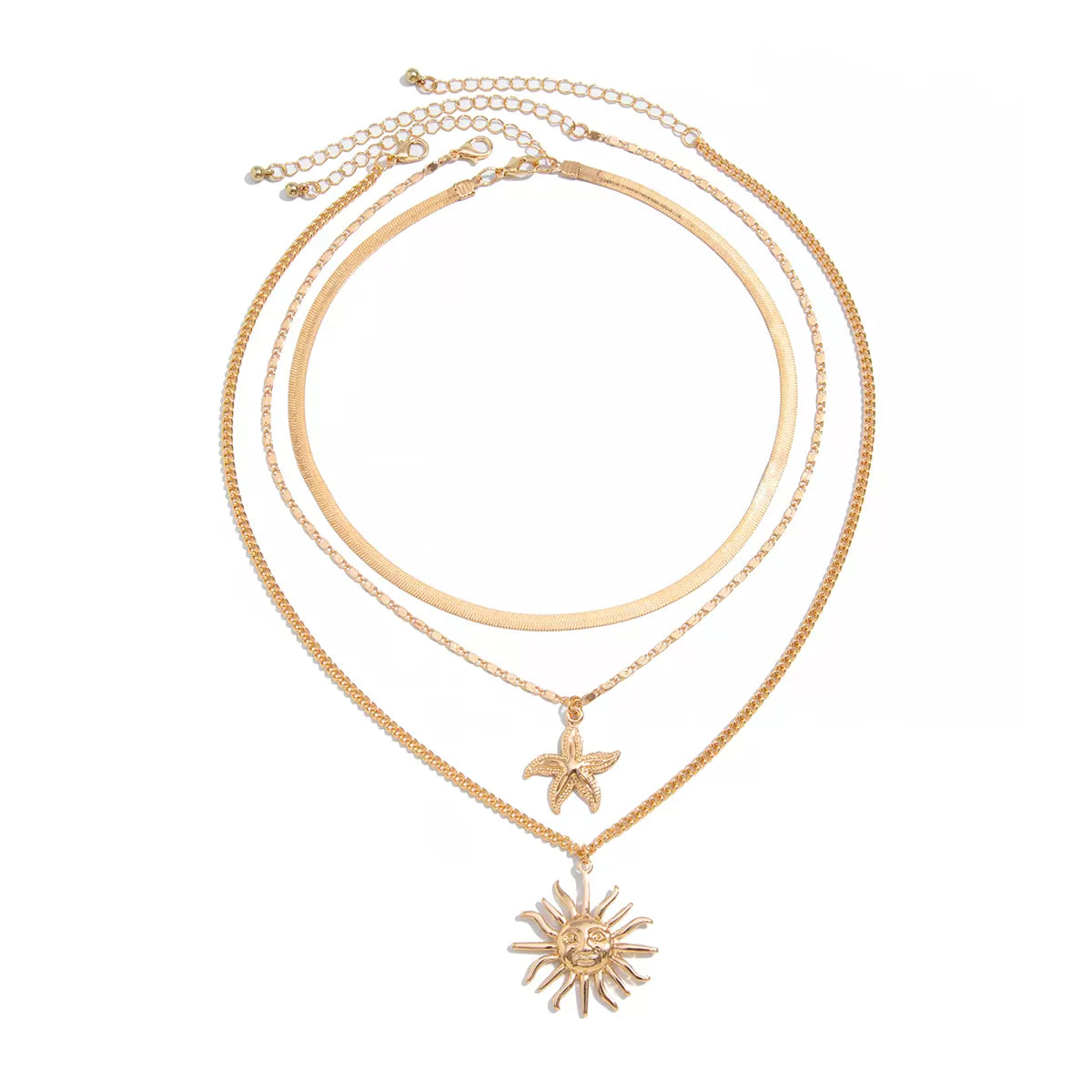 Missy Jewelry - Eila Sun and Starfish Layered Necklace - Gold Necklace Color