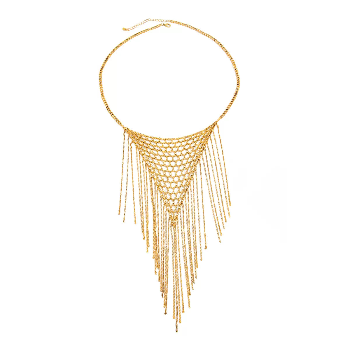 Missy Jewelry - Elenna Woven Mesh Tassel Necklace - Gold Color