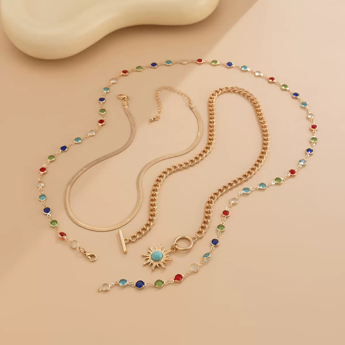 Missy Jewelry - Gabby Sun Pendant Layered Necklace - Gold Gemstone Sun Necklace Color