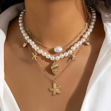 Missy Jewelry - Gianna Layered Shell Pearl Necklace - 3-Piece Necklace Set Color