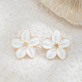 Missy Jewelry - Hayleigh Floral Enamel Stud Earrings - Gold & White Color