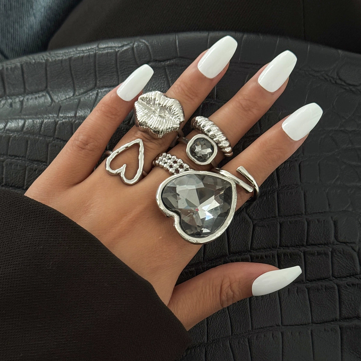 Missy Jewelry - Honor Heart Crystal Ring Set