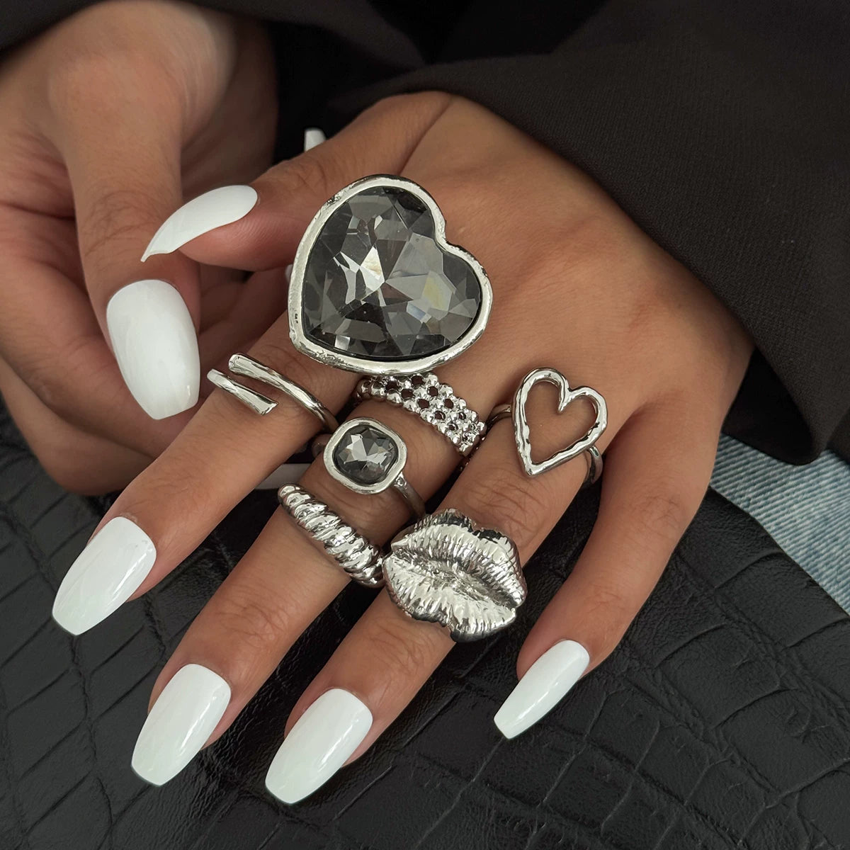 Missy Jewelry - Honor Heart Crystal Ring Set