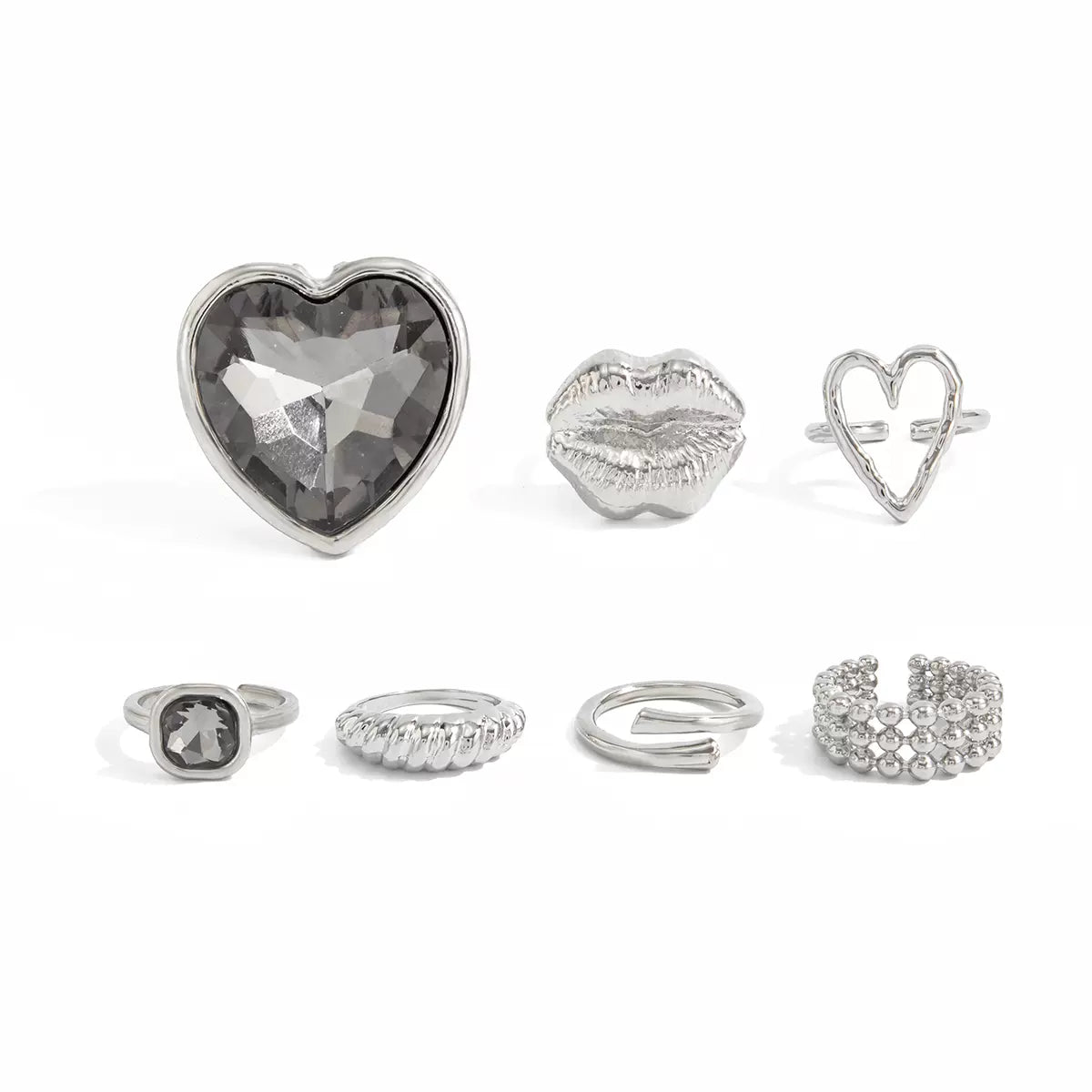 Missy Jewelry - Honor Heart Crystal Ring Set - Silver Heart Set Color