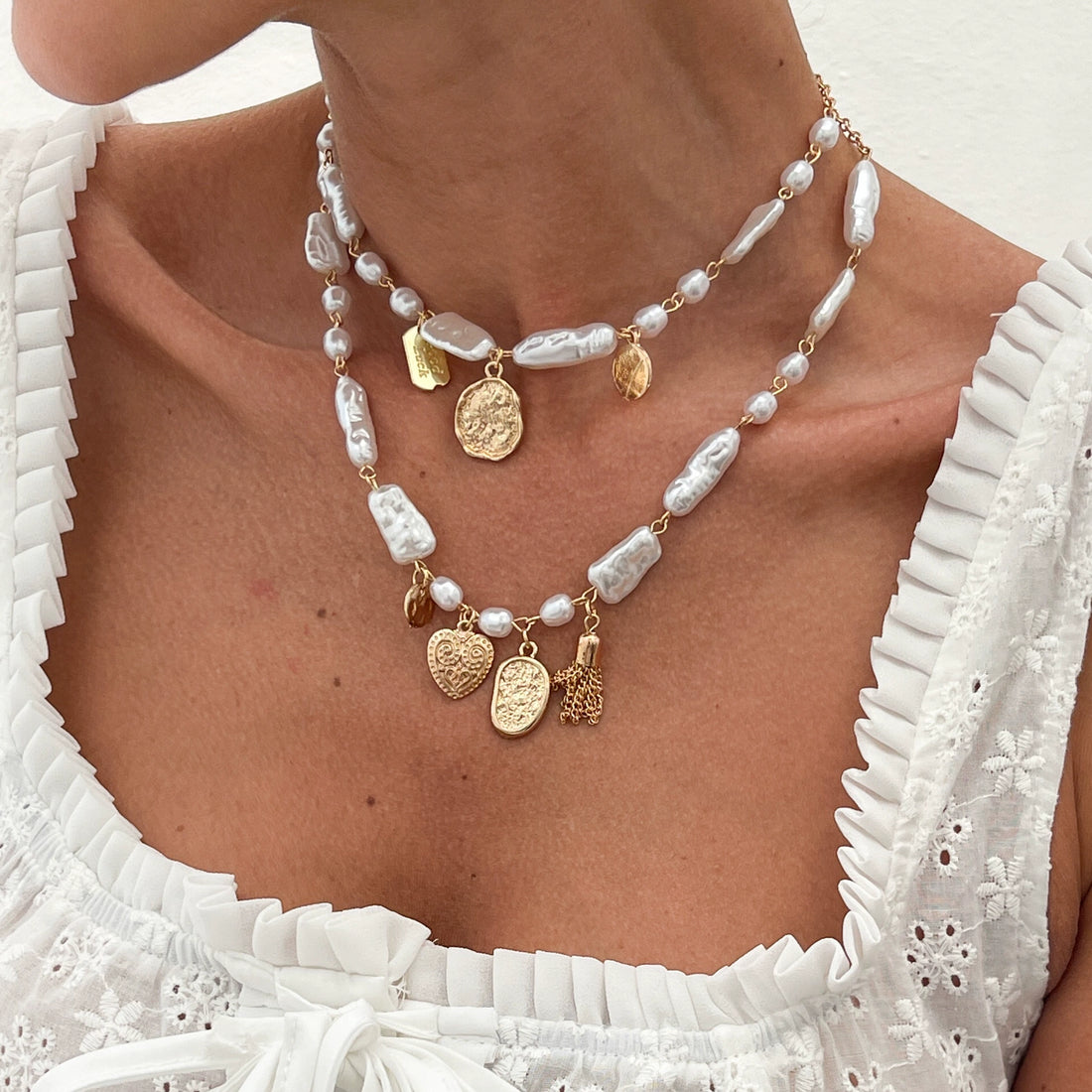 Missy Jewelry - Izel Irregular Pearl Necklace Set - Gold & Pearl Color