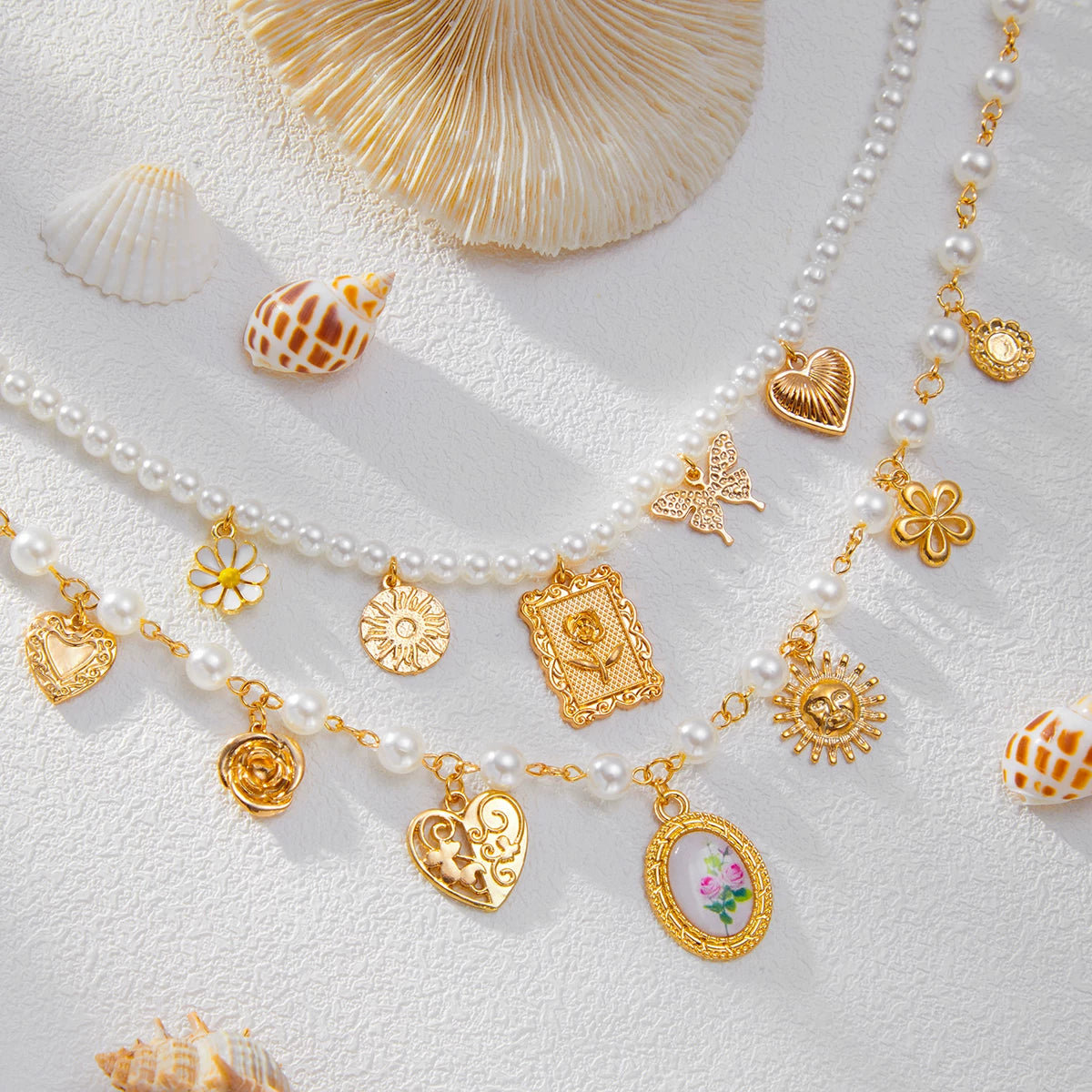 Missy Jewelry - Jameela Pearl Charm Necklace Set