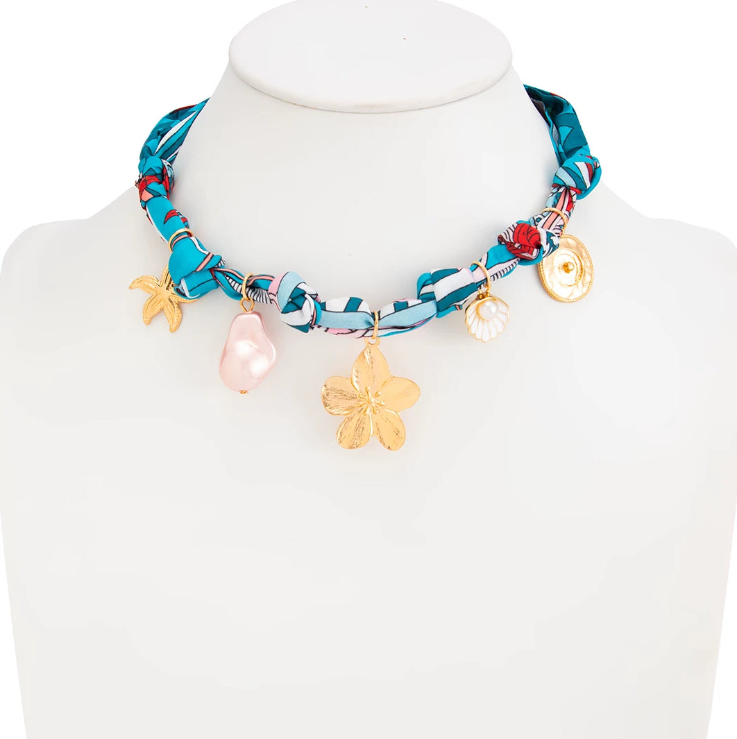 Missy Jewelry - Jameela Silk Scarf Charm Necklace - Mixed Colors Color