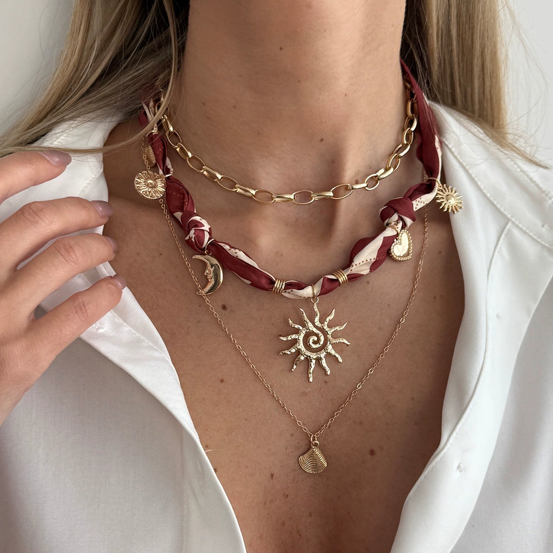 Missy Jewelry - Kamari Scarf and Charm Necklace Set - Gold Color