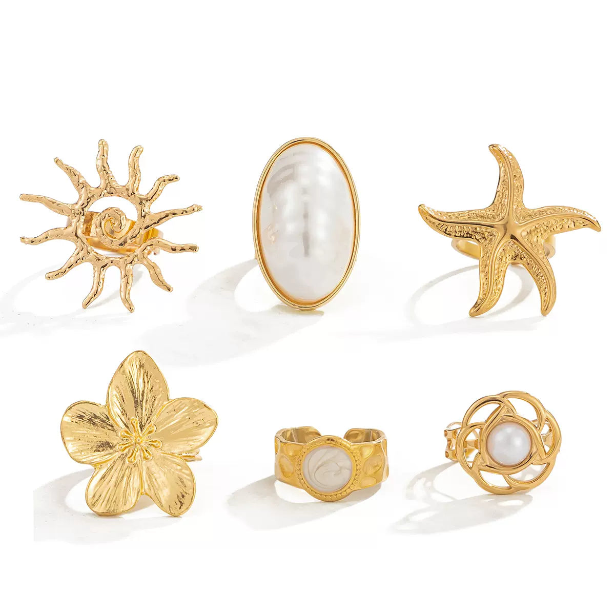Missy Jewelry - Kaycee Bohemian Sun Pearl Ring Set - Gold 6-Piece Set Color