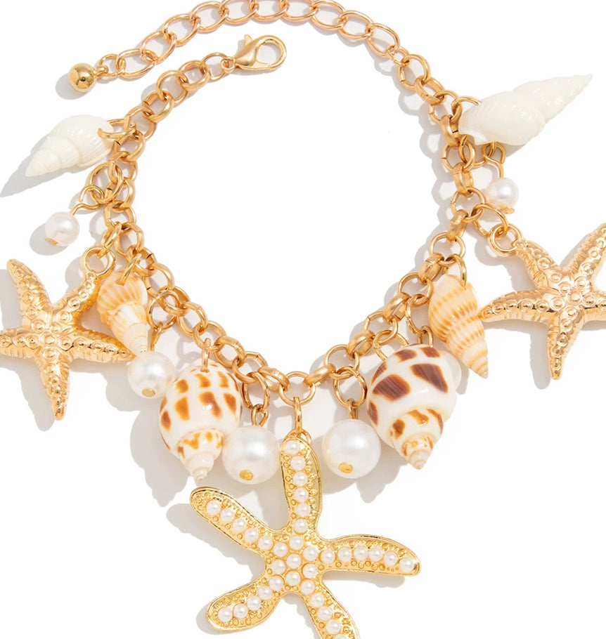 Missy Jewelry - Kaylea Starfish and Shell Statement Necklace - Gold Bracelet Color