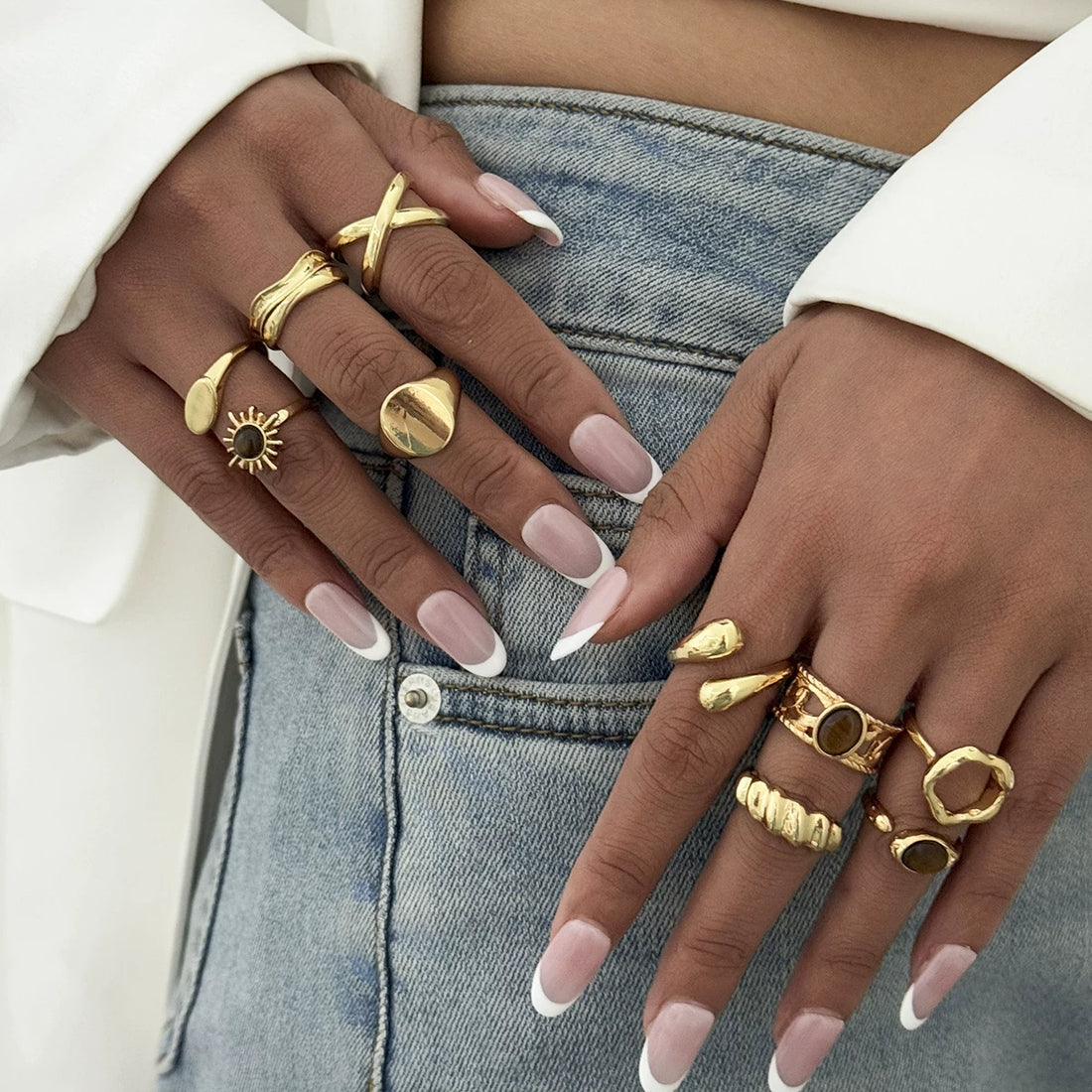 Missy Jewelry - Keanna Retro Geometric Ring Set - Gold Color