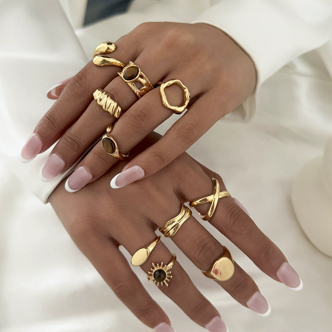 Missy Jewelry - Keanna Retro Geometric Ring Set - Gold Color