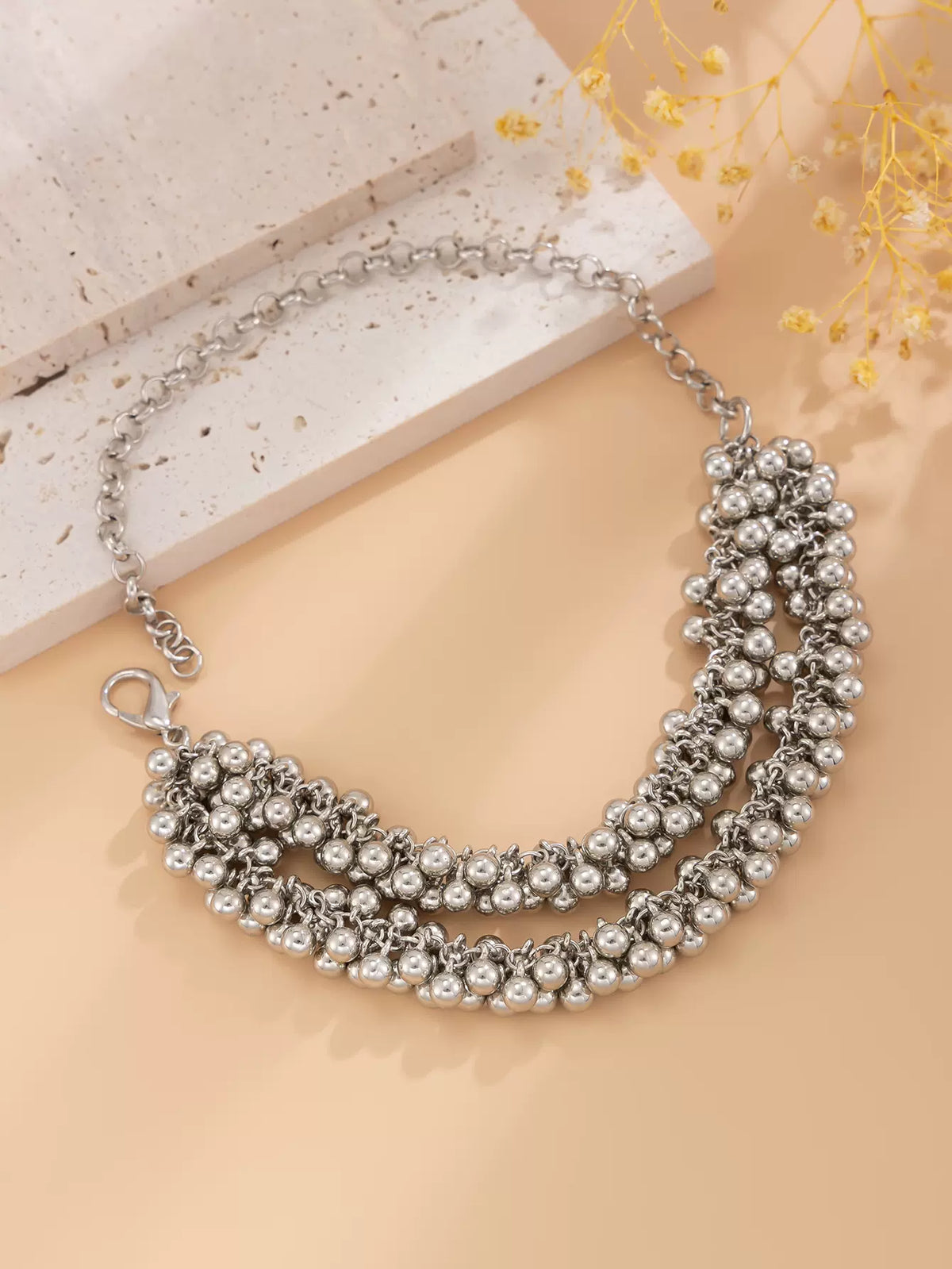 Missy Jewelry - Kristine Double Layer Beaded Necklace - Silver Color