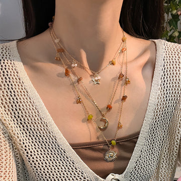Missy Jewelry - Lexy Celestial Layered Stone Necklace - Gold Necklace Color