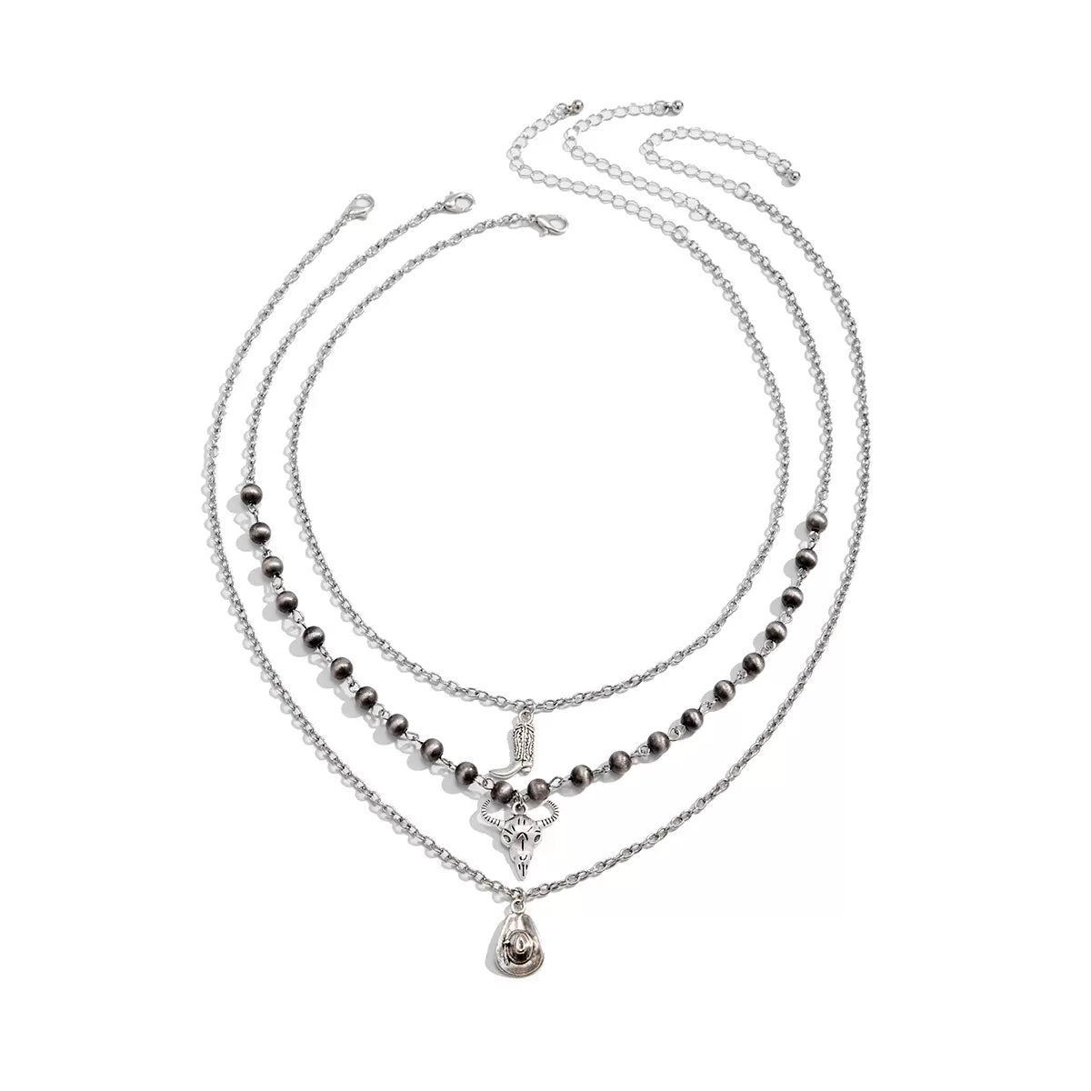 Missy Jewelry - Lilyanne Western Motif Layered Necklace - Silver Color