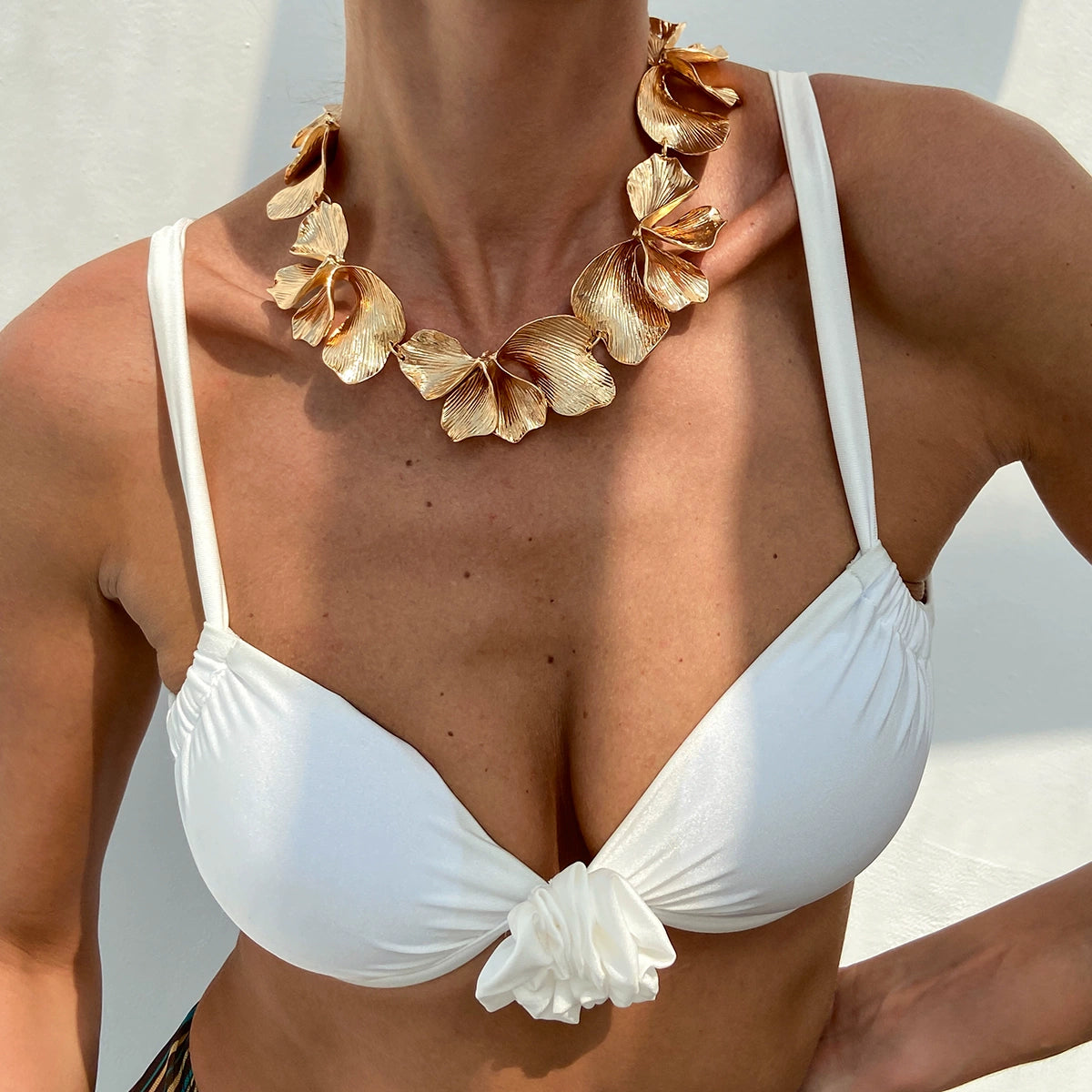 Missy Jewelry - Lucinda Textured Petal Statement Necklace - Silver Color