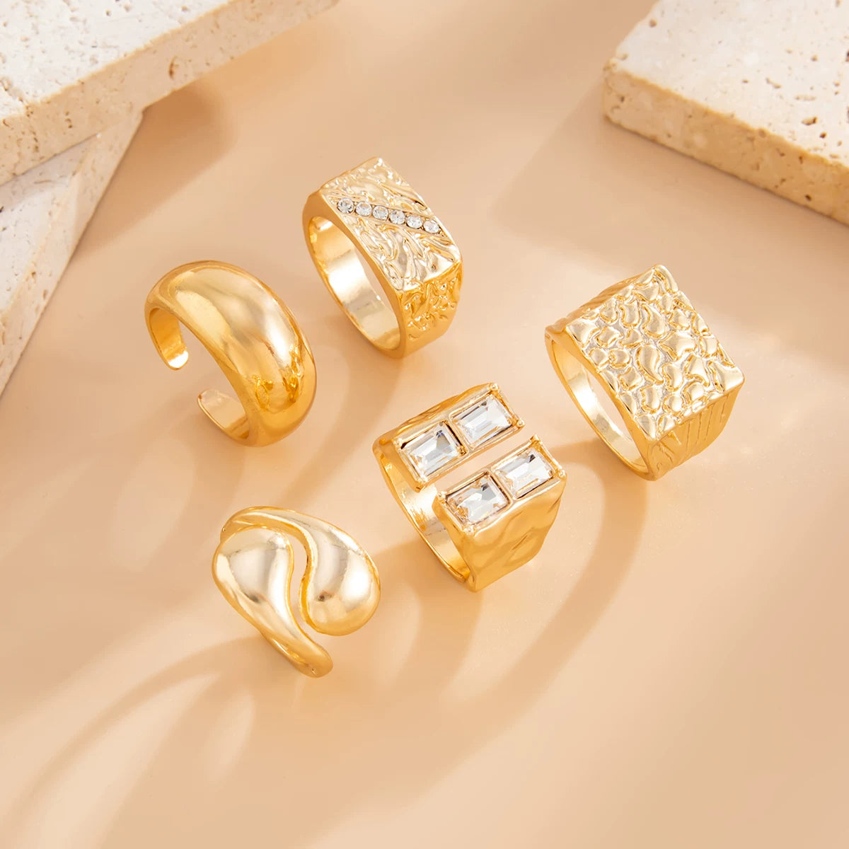 Missy Jewelry - Maddie 5-Piece Textured Ring Set