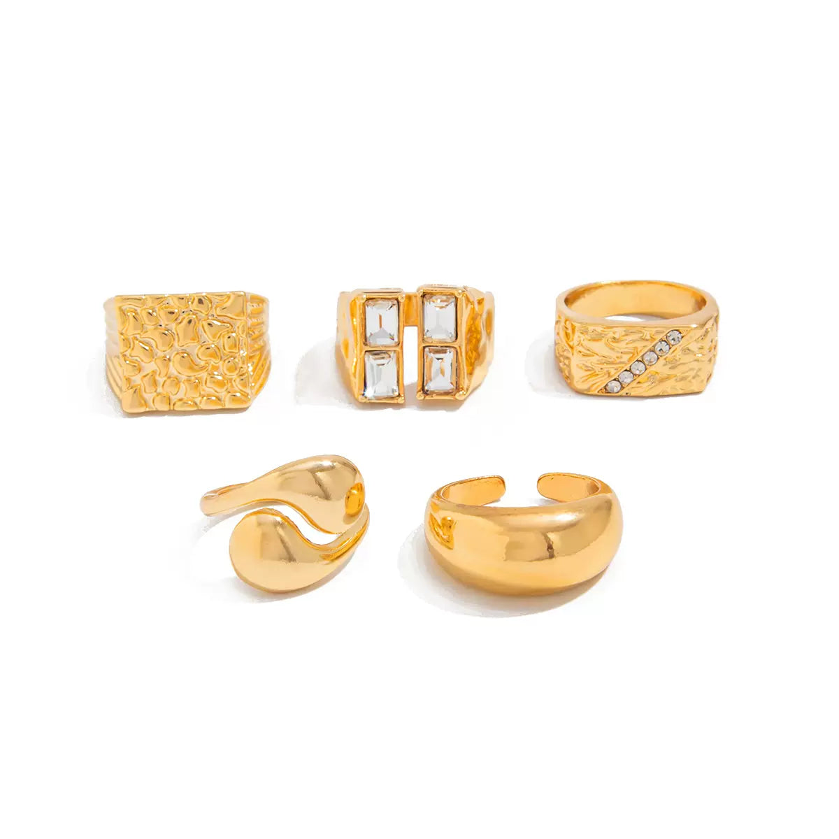 Missy Jewelry - Maddie 5-Piece Textured Ring Set - Gold Color
