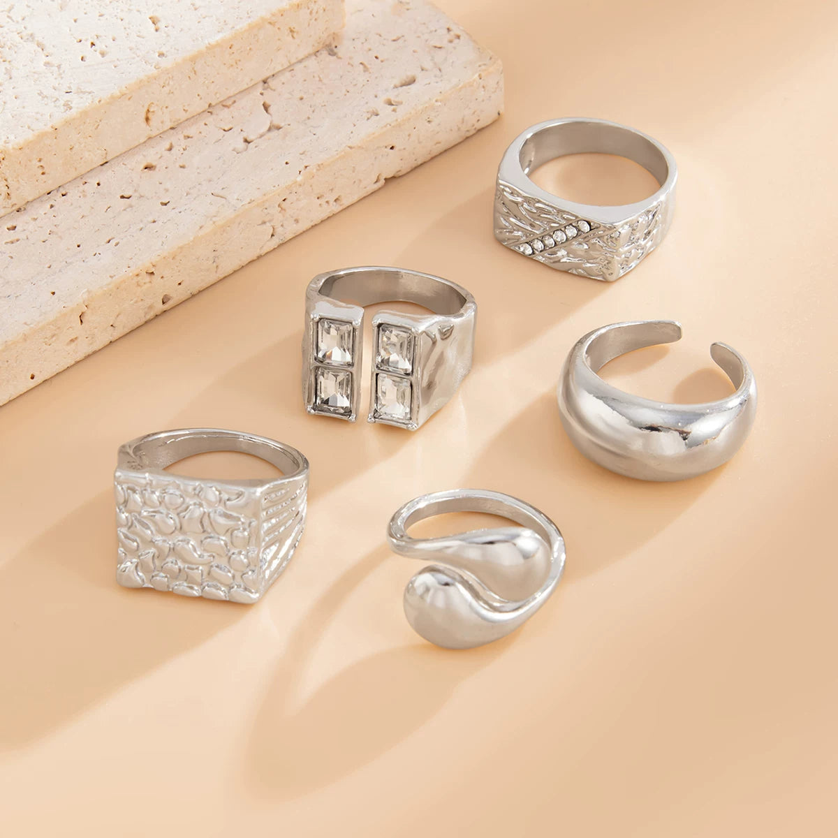 Missy Jewelry - Maddie 5-Piece Textured Ring Set