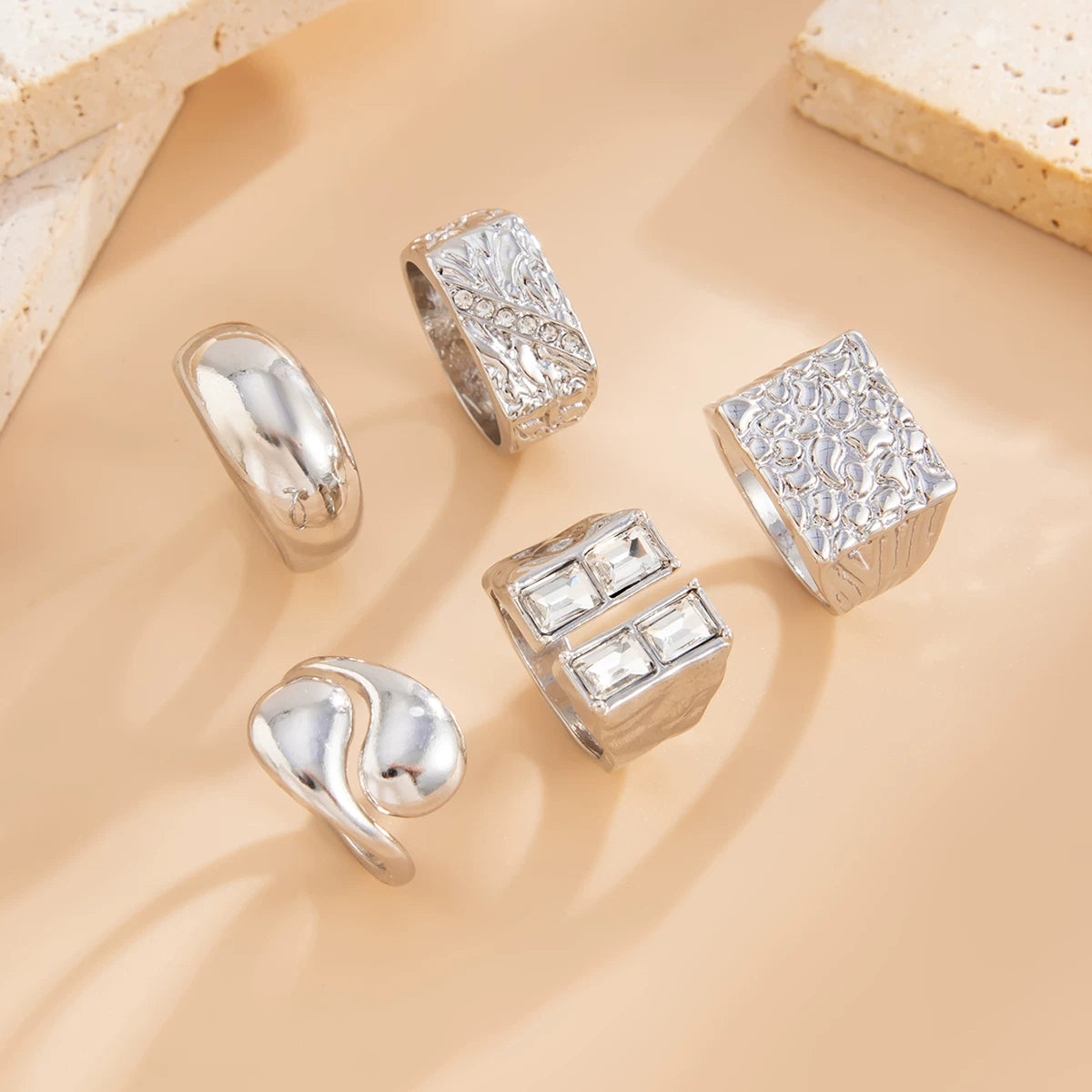 Missy Jewelry - Maddie 5-Piece Textured Ring Set