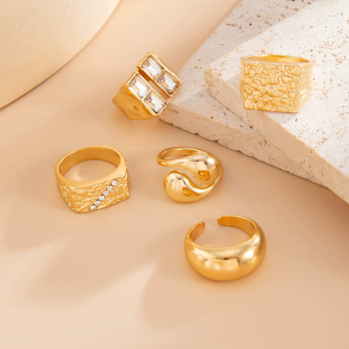 Missy Jewelry - Maddie 5-Piece Textured Ring Set