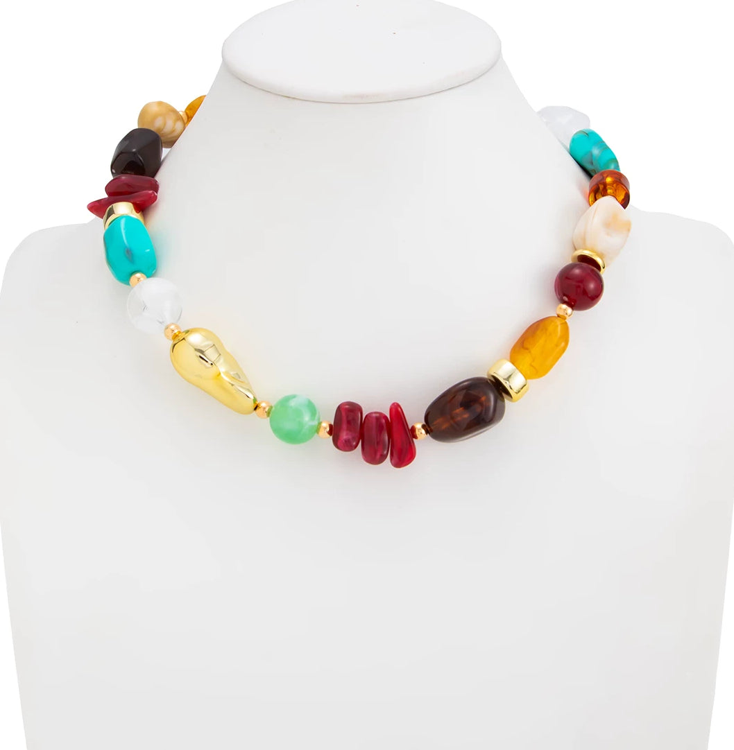 Missy Jewelry - Maycee Colorful Resin Beaded Necklace - Gold Color