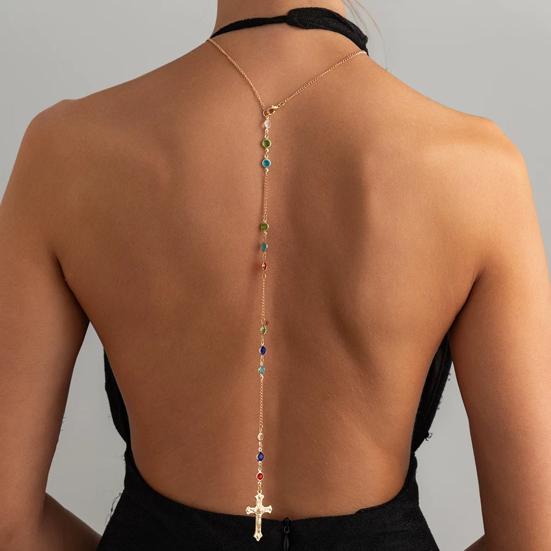 Missy Jewelry - Mayte Crystal Cross Back Chain - Gold Color
