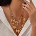 Missy Jewelry - Meryem Heart Charm Layered Necklace - Gold Color
