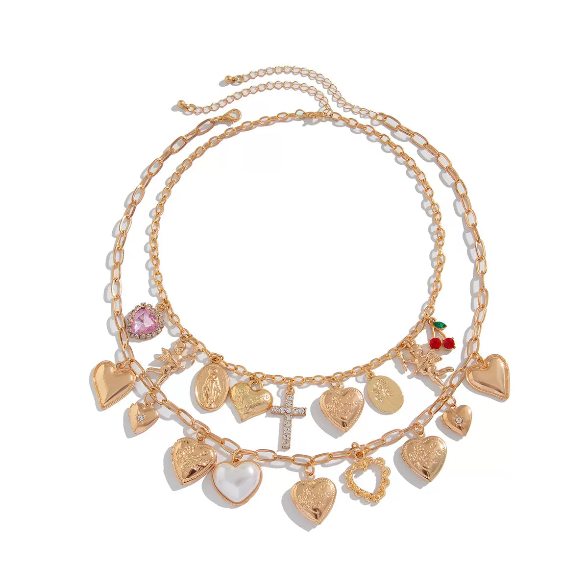 Missy Jewelry - Meryem Heart Charm Layered Necklace - Gold Color