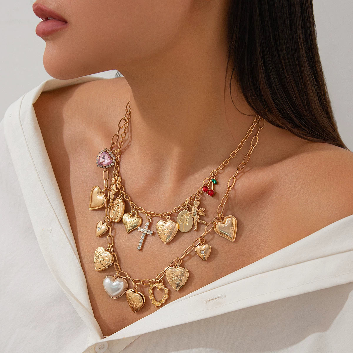 Missy Jewelry - Meryem Heart Charm Layered Necklace