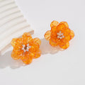 Missy Jewelry - Neema Floral Acrylic Stud Earrings - Orange Color