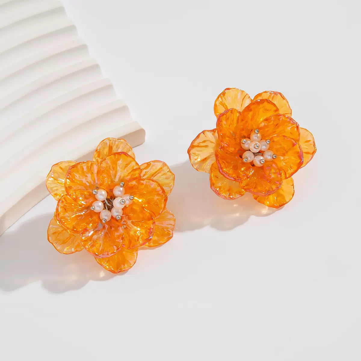 Missy Jewelry - Neema Floral Acrylic Stud Earrings - Orange Color