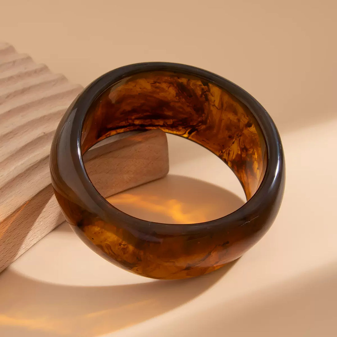 Missy Jewelry - Ofelia Wide Marbled Bangle Bracelet - Coffee Resin Bangle Color