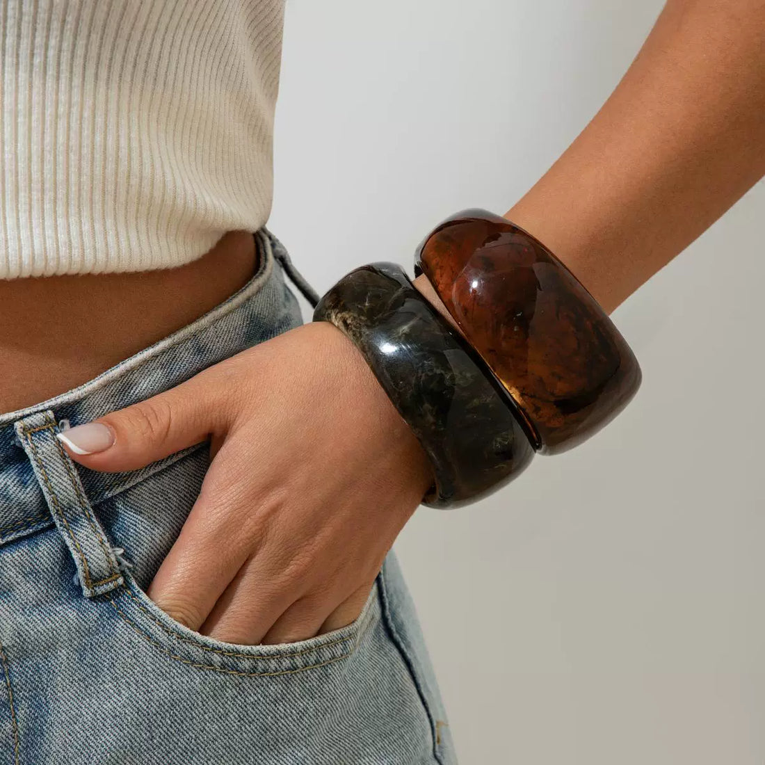 Missy Jewelry - Ofelia Wide Marbled Bangle Bracelet - Coffee Resin Bangle Color
