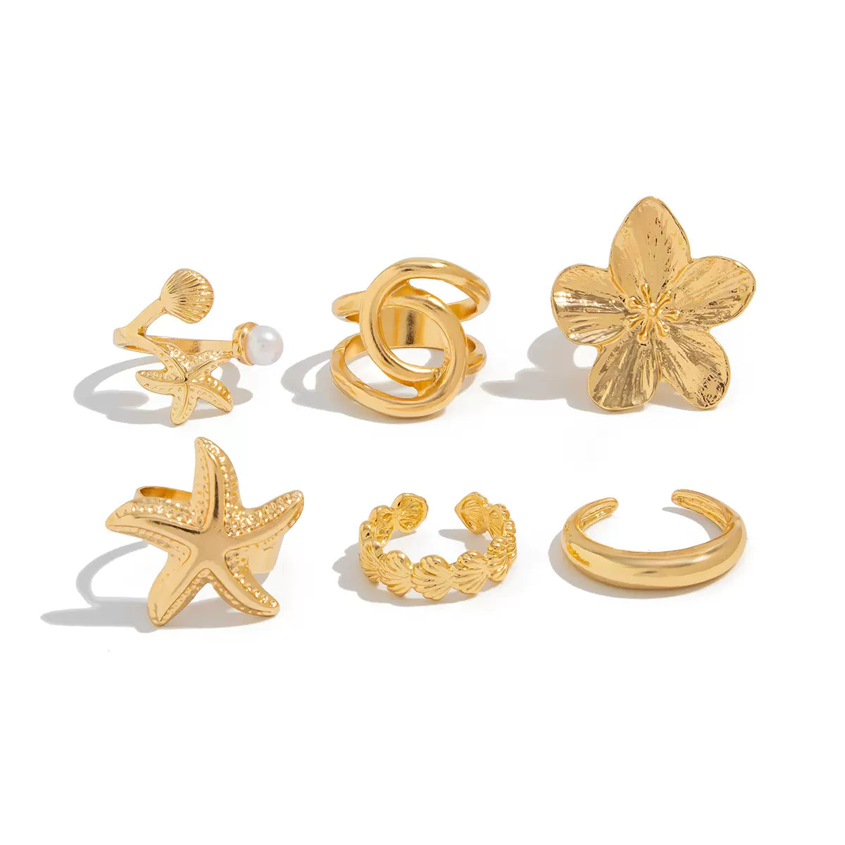 Missy Jewelry - Seerat 6-Piece Starfish Ring Set - Gold Color