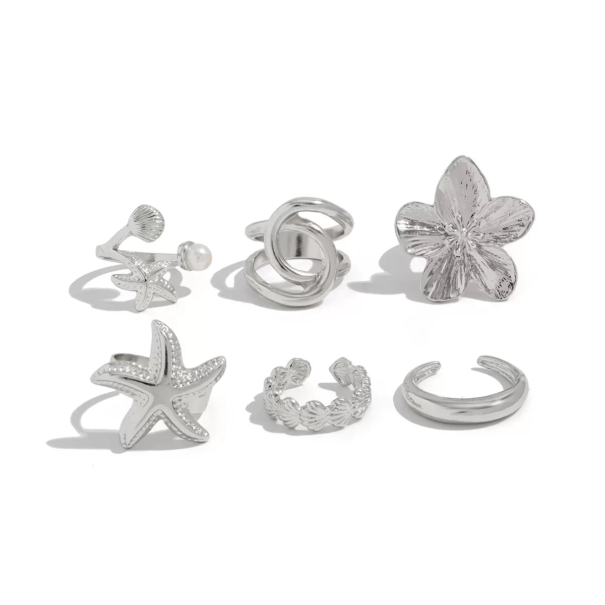 Missy Jewelry - Seerat 6-Piece Starfish Ring Set - Silver Color