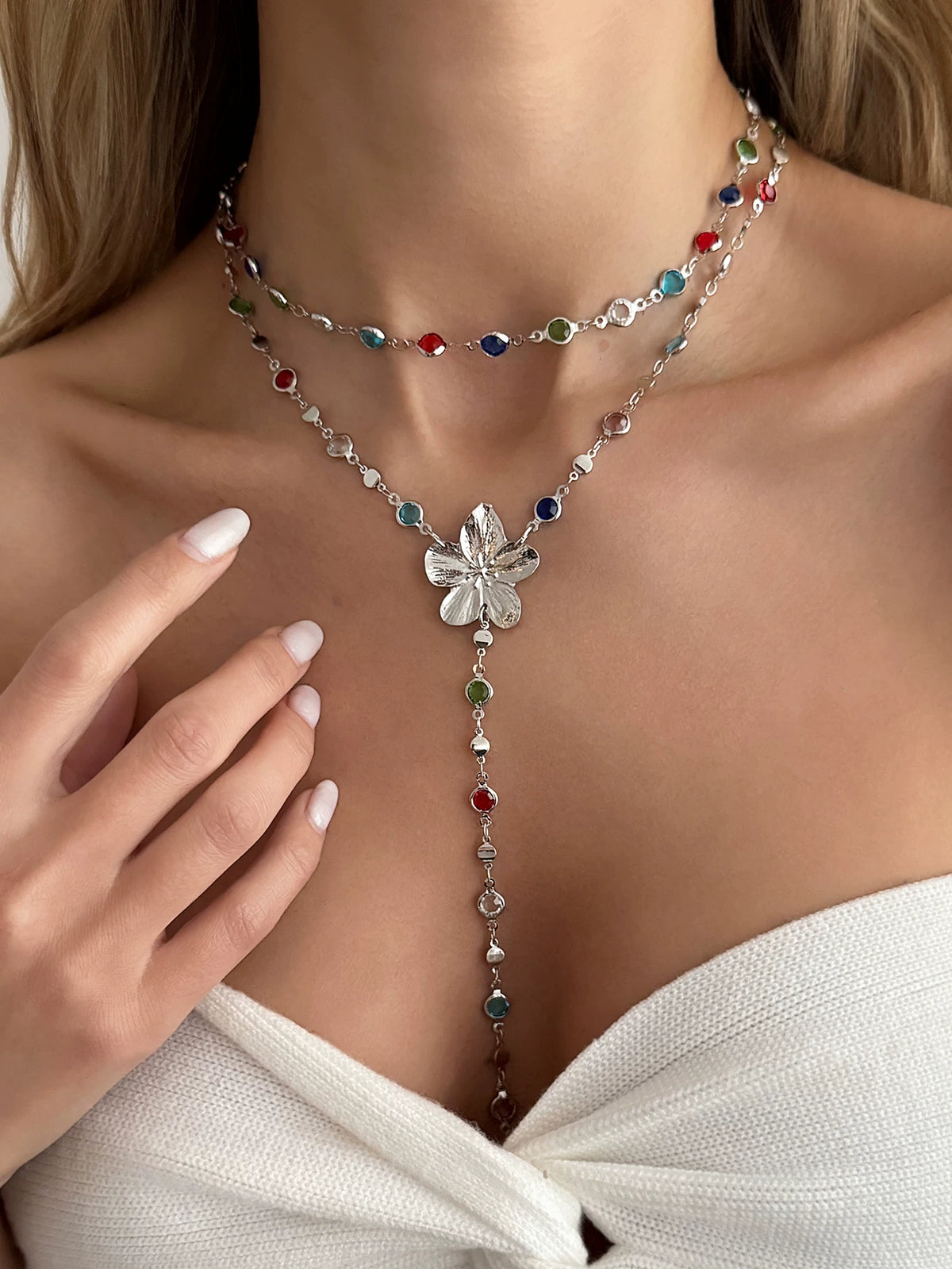 Missy Jewelry - Serena Flower Layered Necklace Set