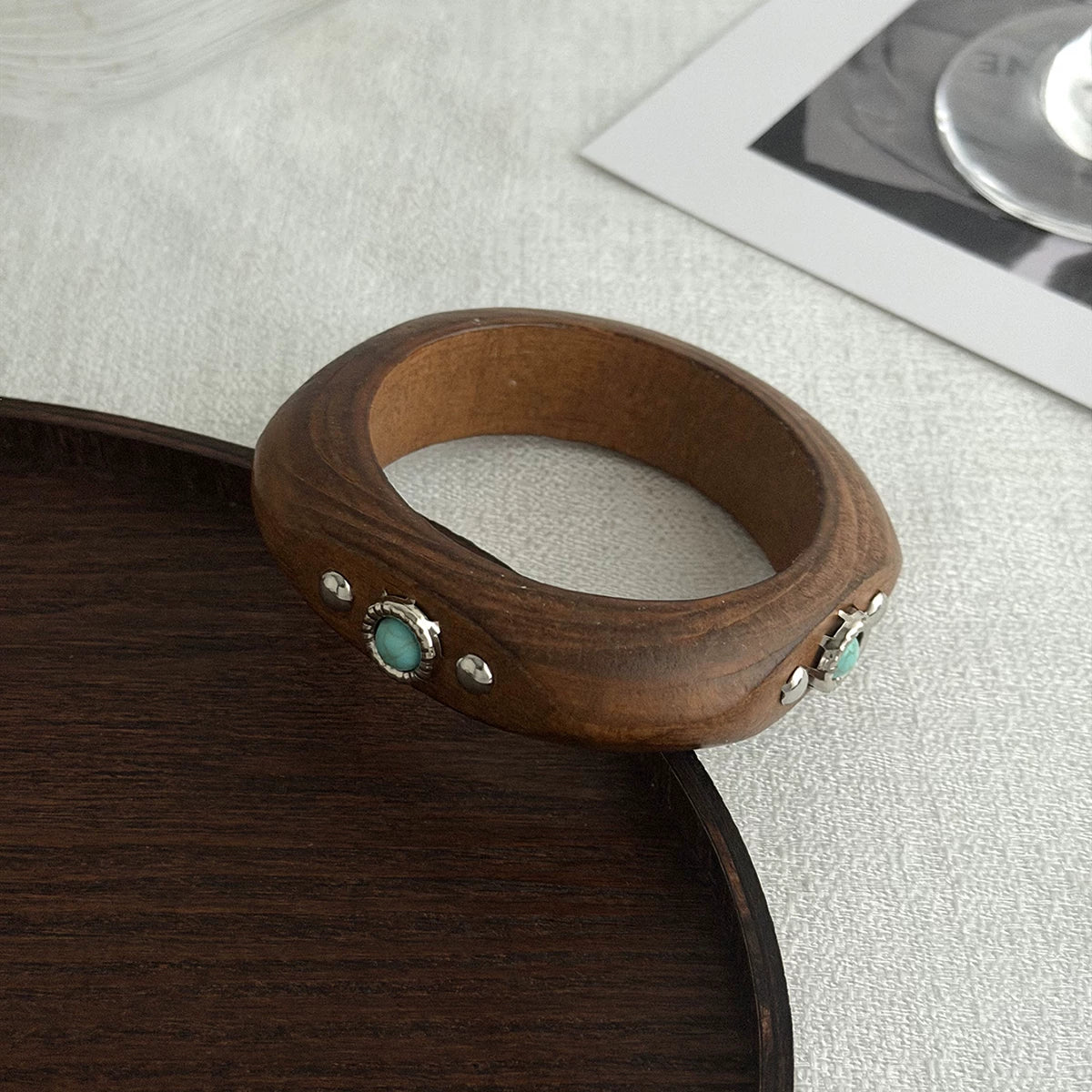 Missy Jewelry - Shaila Natural Wood Turquoise Bangle