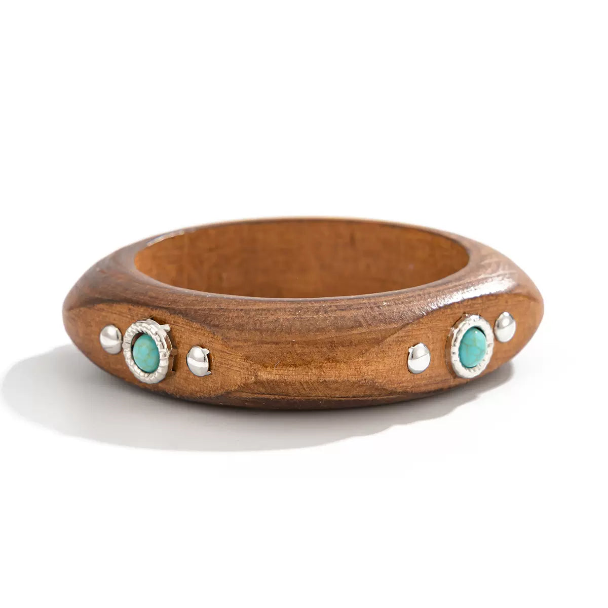 Missy Jewelry - Shaila Natural Wood Turquoise Bangle - Brown Color