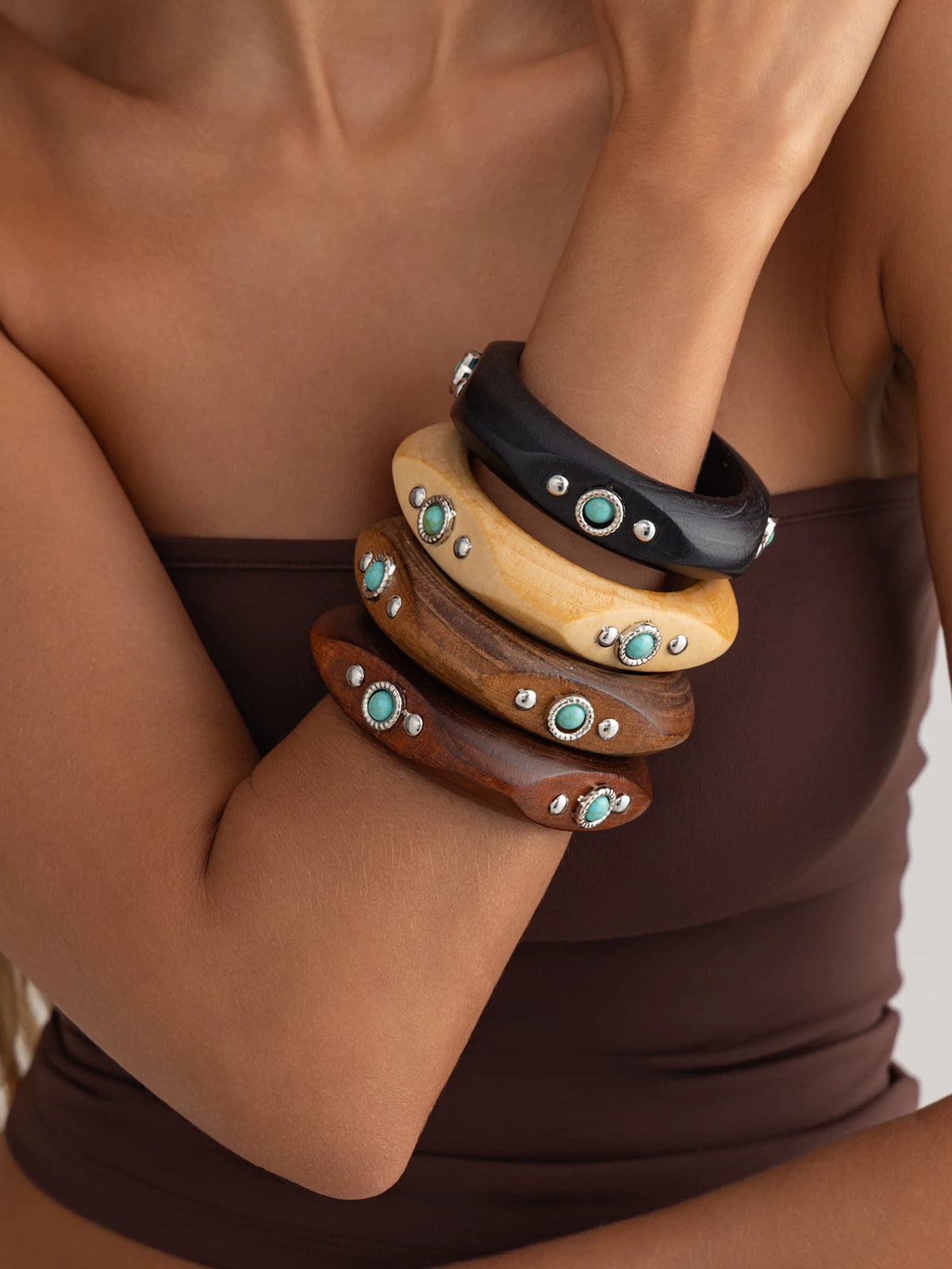 Missy Jewelry - Shaila Natural Wood Turquoise Bangle